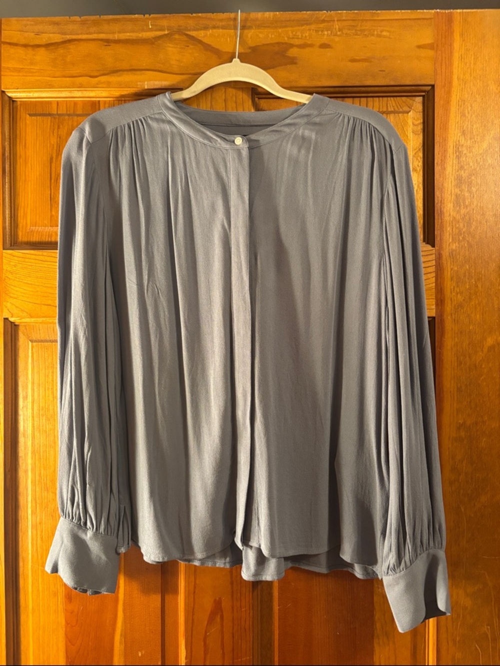 Banana Republic Slate Gray Pleated Long-Sleeve Blouse